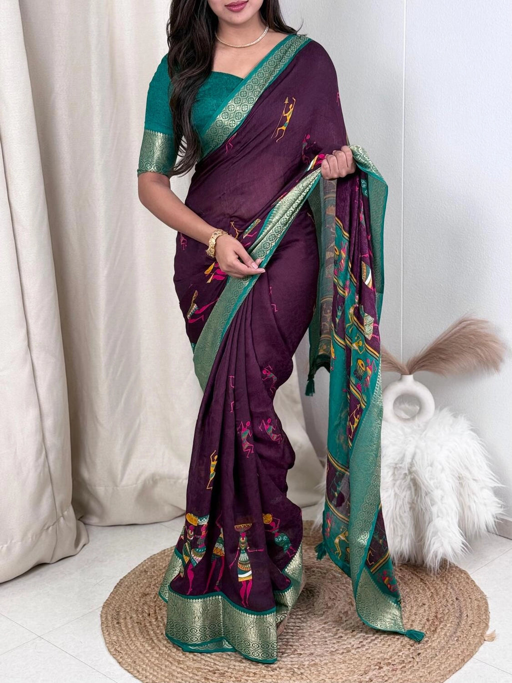 Kalamkari Prints luxurious Georgette Moss Saree