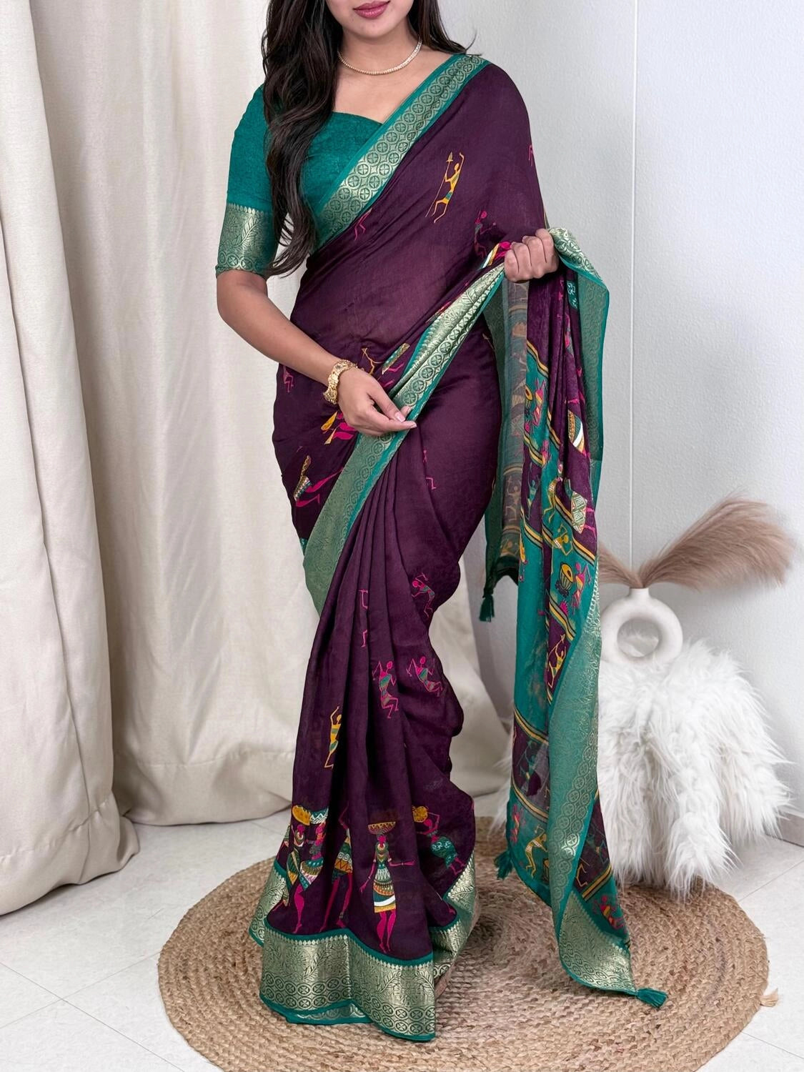 Kalamkari Prints luxurious Georgette Moss Saree