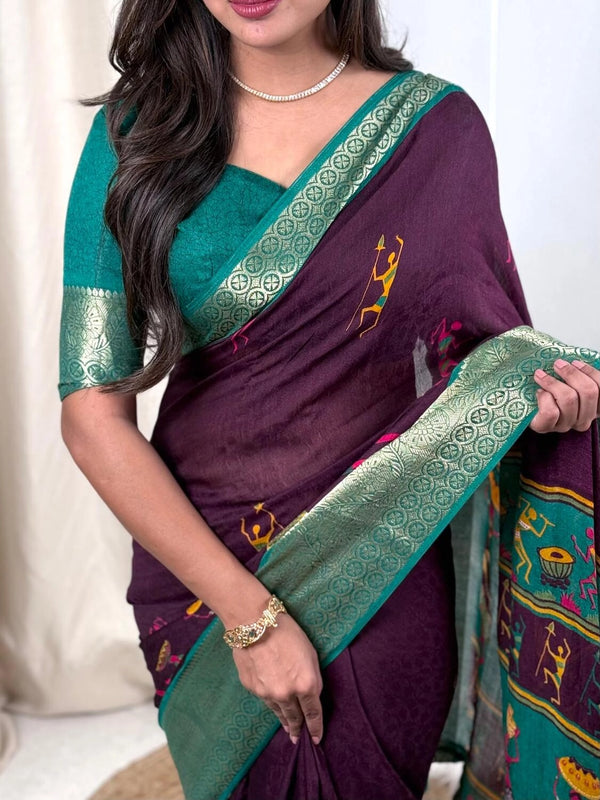 Kalamkari Prints luxurious Georgette Moss Saree