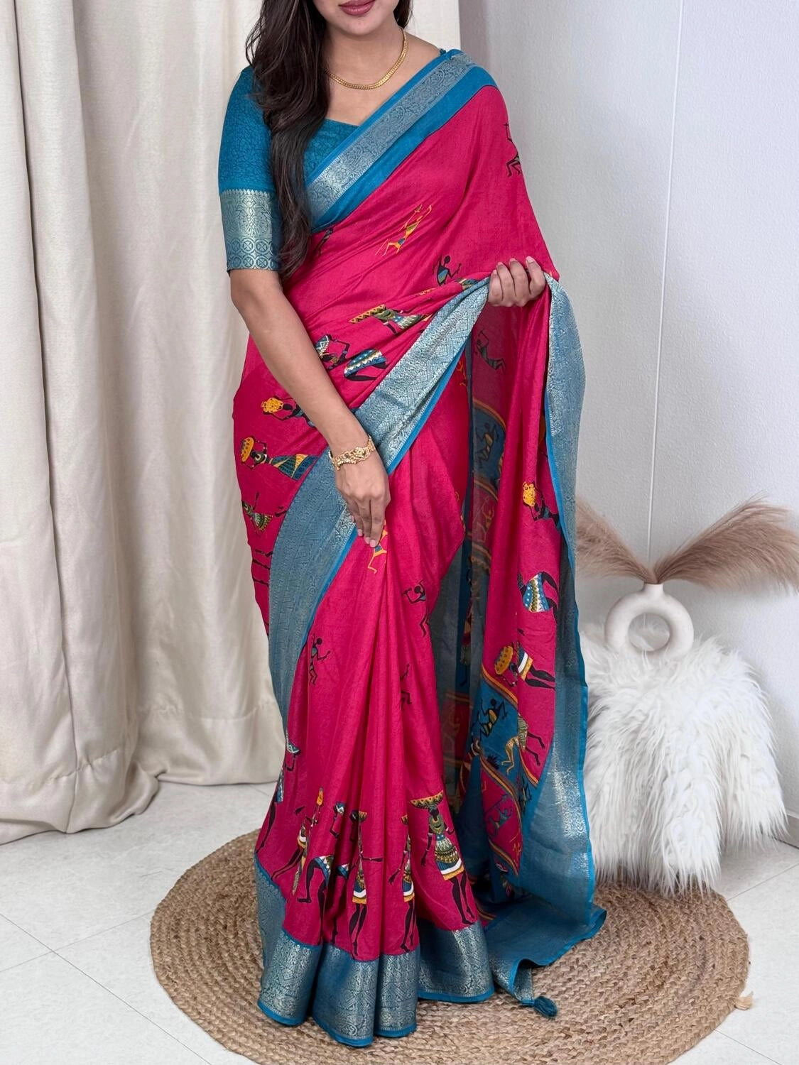 Kalamkari Prints luxurious Georgette Moss Saree