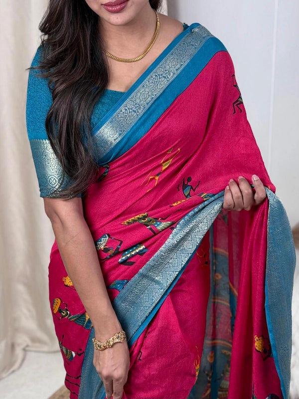Kalamkari Prints luxurious Georgette Moss Saree