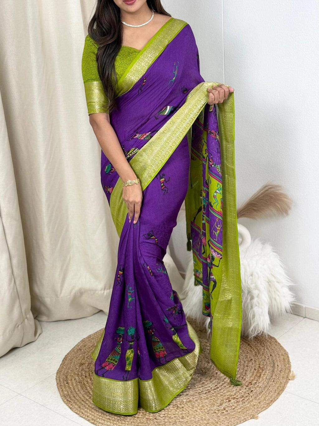 Kalamkari Prints luxurious Georgette Moss Saree