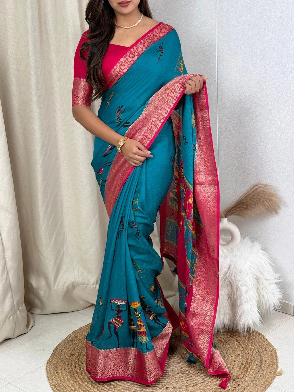 Kalamkari Prints luxurious Georgette Moss Saree