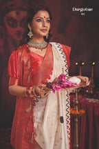 Durgotsab Special Silk Blend Saree With Zari Weaving Work