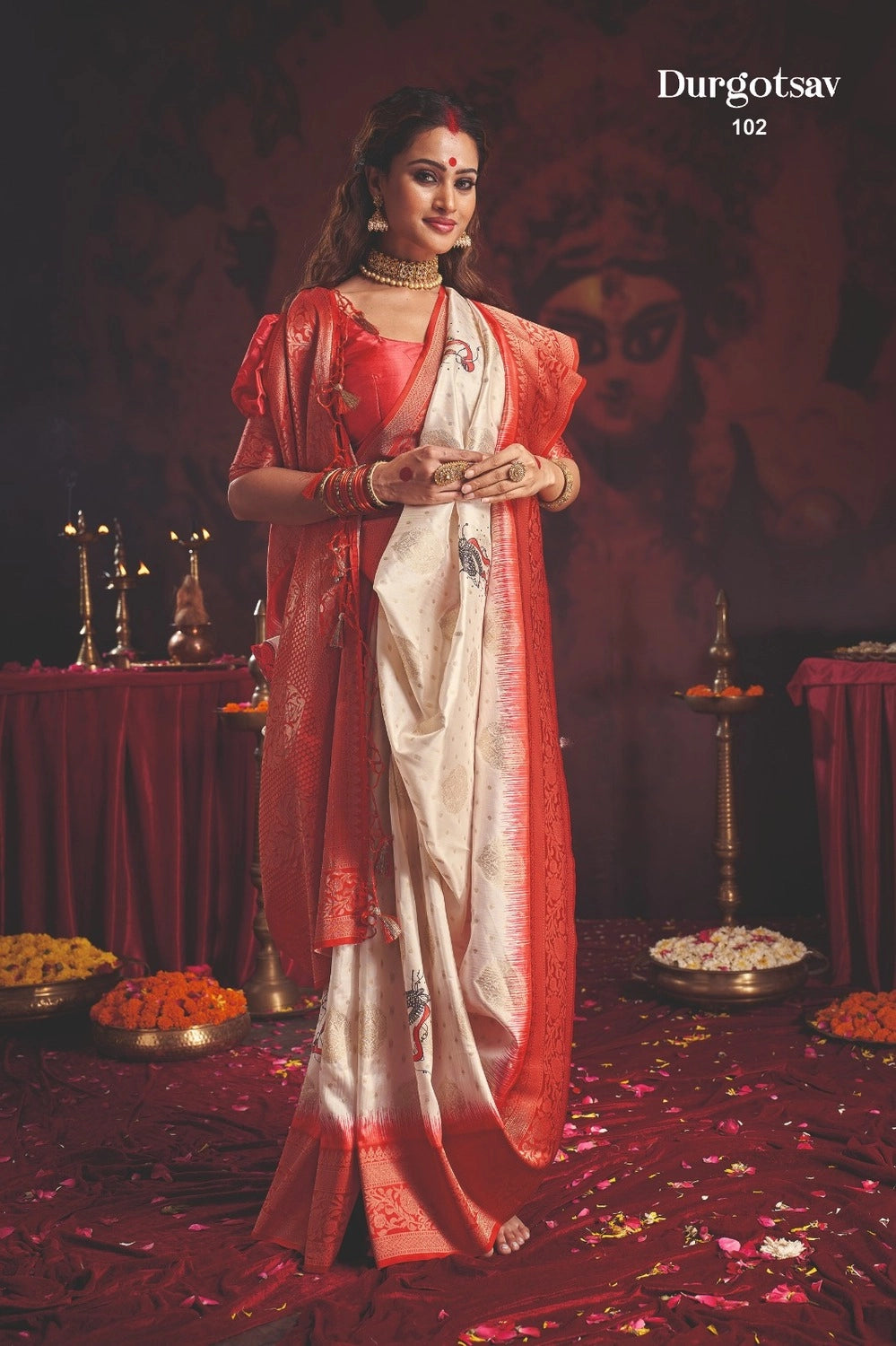 Durgotsab Special Silk Blend Saree With Zari Weaving Work