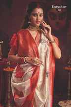 Durgotsab Special Silk Blend Saree With Zari Weaving Work