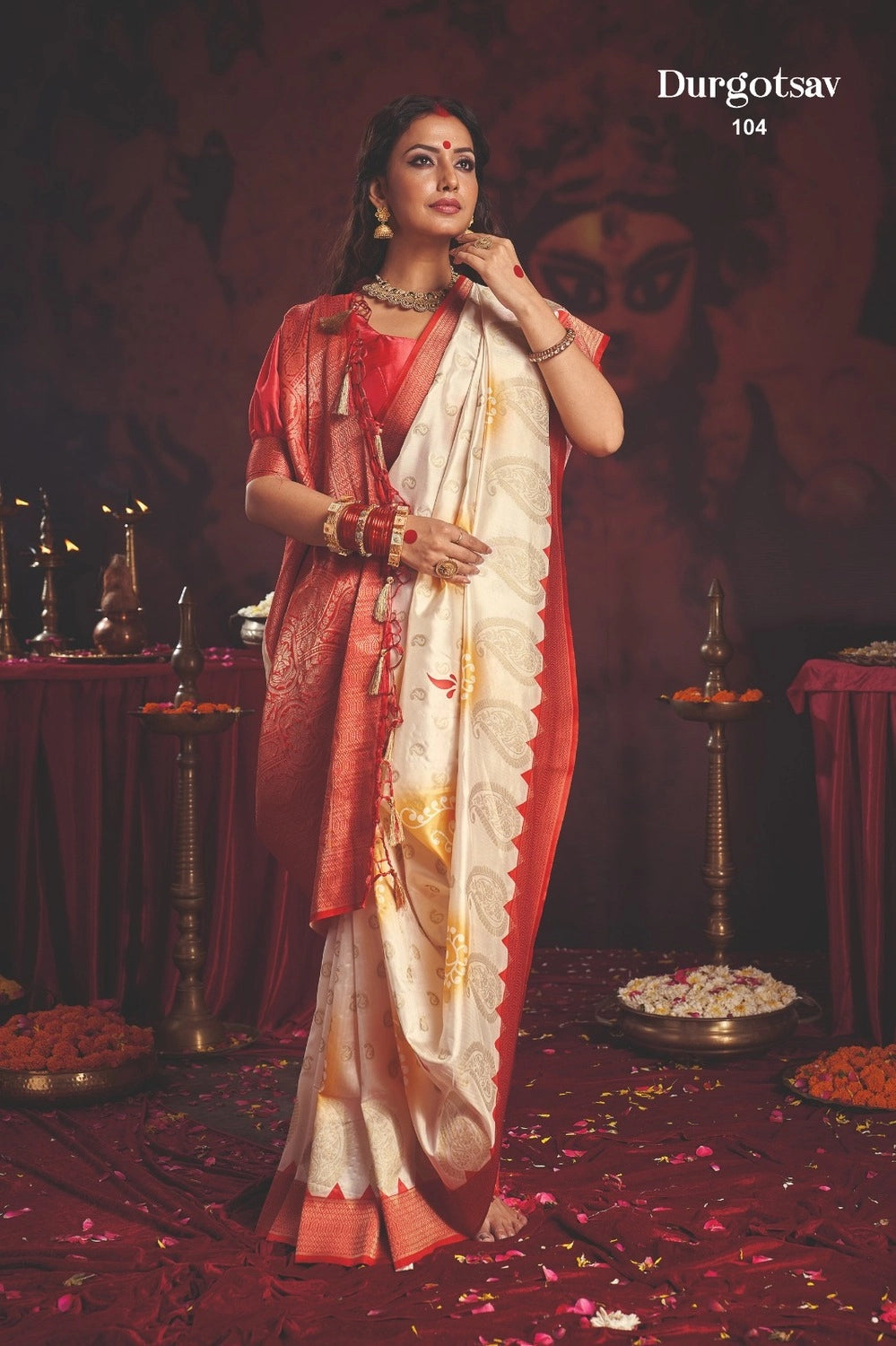 Durgotsab Special Silk Blend Saree With Zari Weaving Work