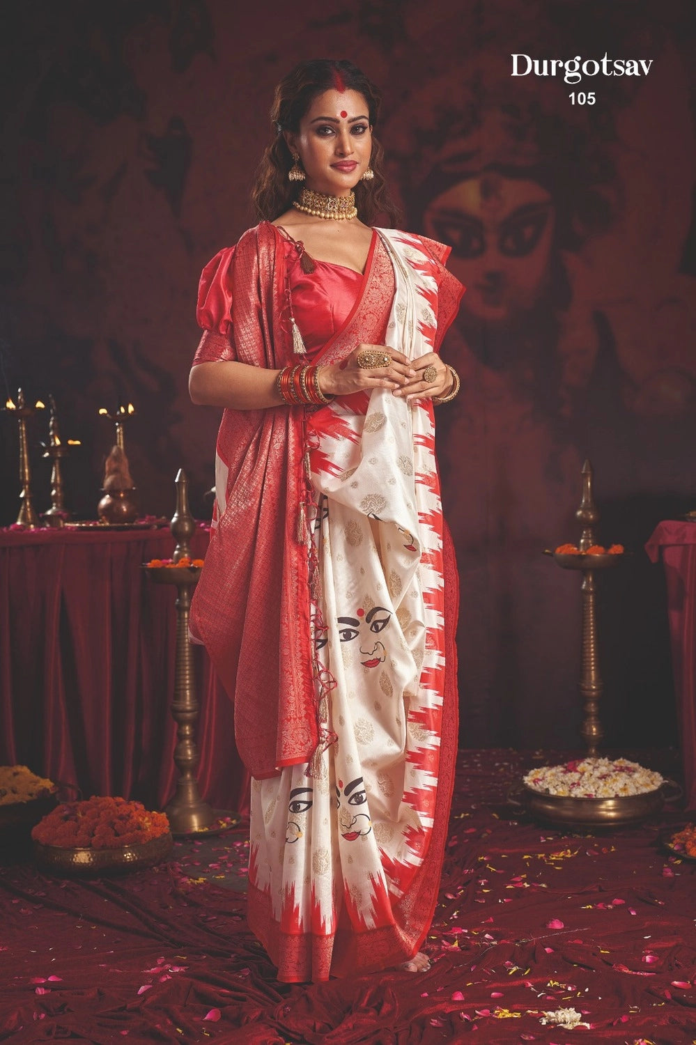 Durgotsab Special Silk Blend Saree With Zari Weaving Work