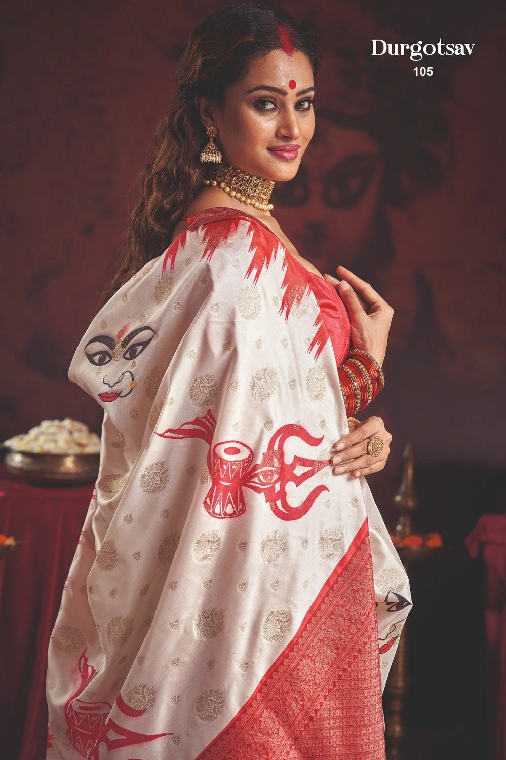 Durgotsab Special Silk Blend Saree With Zari Weaving Work