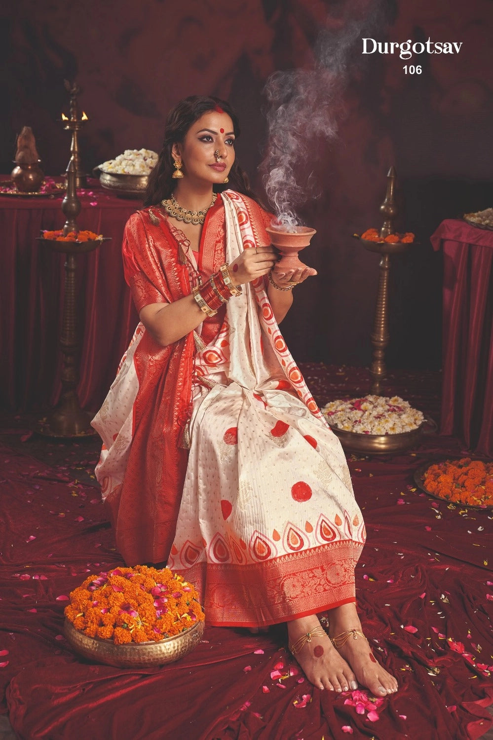 Durgotsab Special Silk Blend Saree With Zari Weaving Work