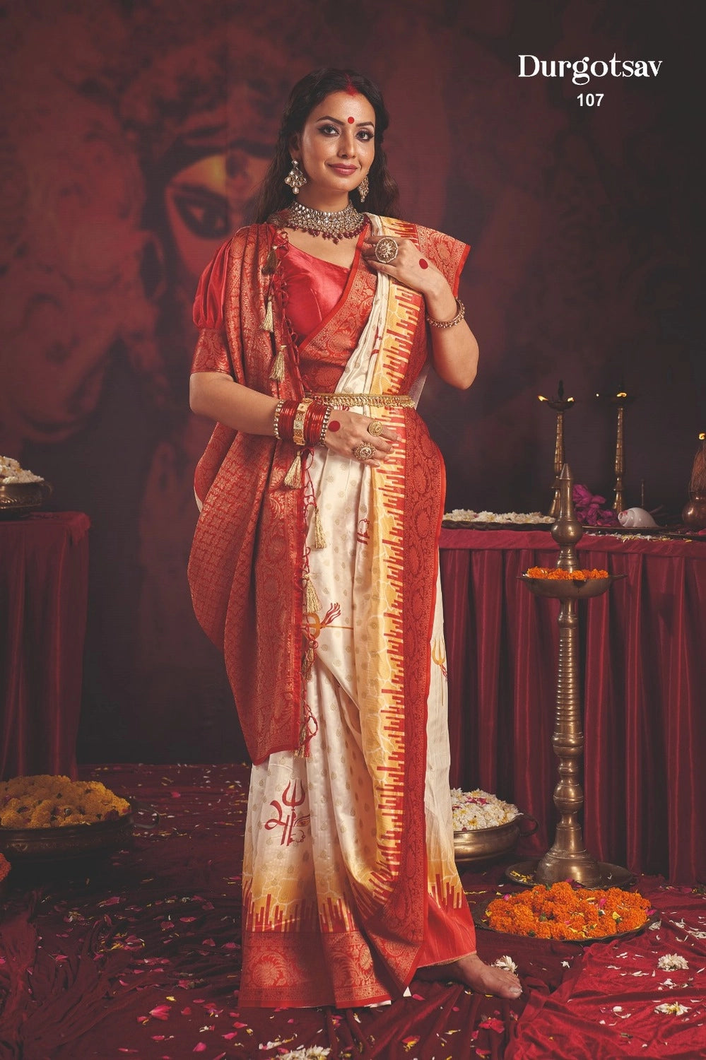 Durgotsab Special Silk Blend Saree With Zari Weaving Work