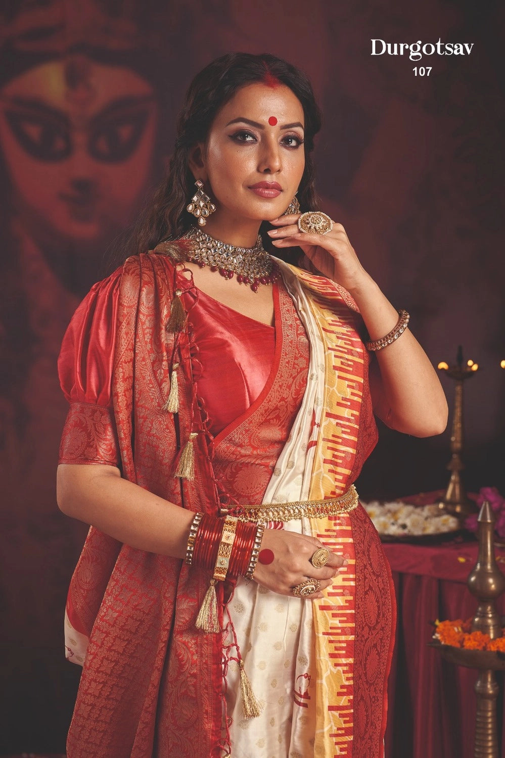 Durgotsab Special Silk Blend Saree With Zari Weaving Work