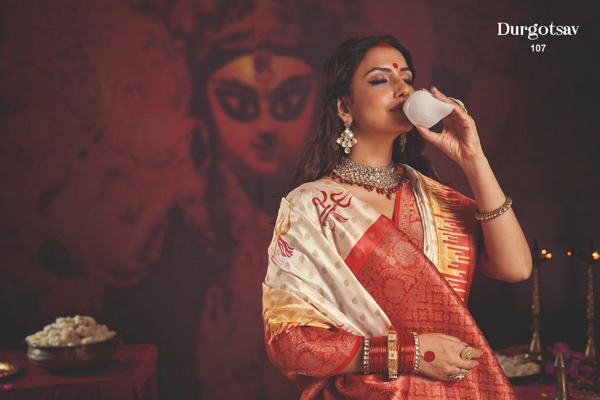 Durgotsab Special Silk Blend Saree With Zari Weaving Work