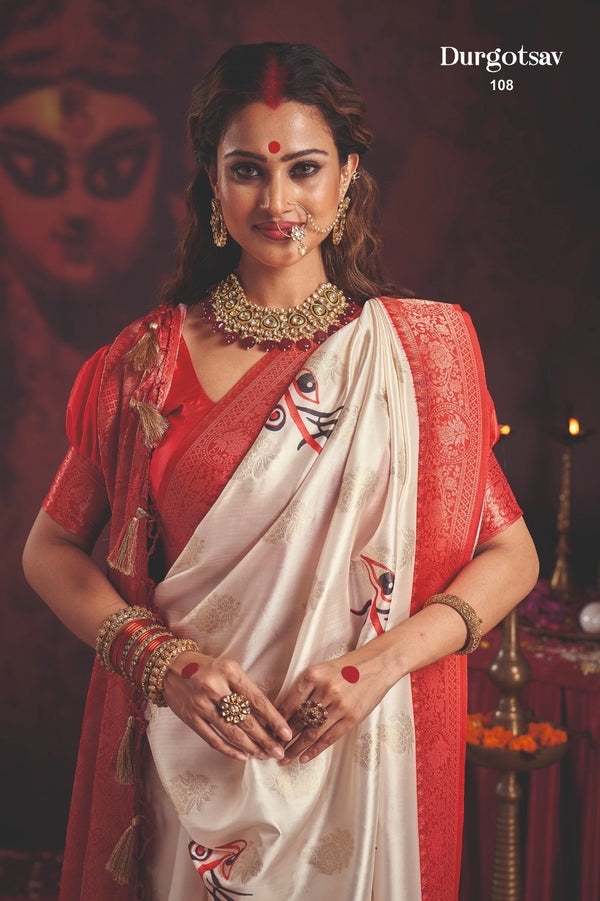 Durgotsab Special Silk Blend Saree With Zari Weaving Work
