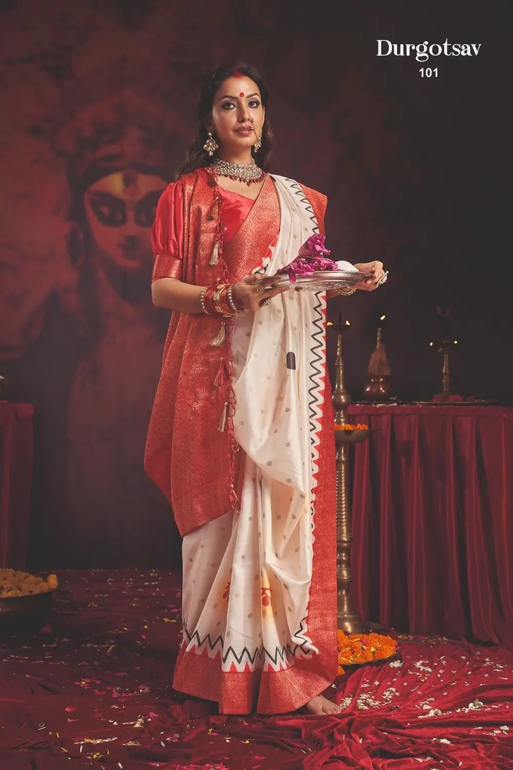 Durgotsab Special Silk Blend Saree With Zari Weaving Work