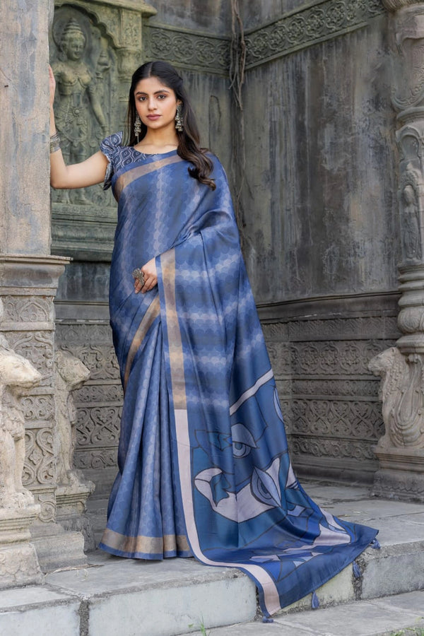 Tussar Sartin Figure Print Saree