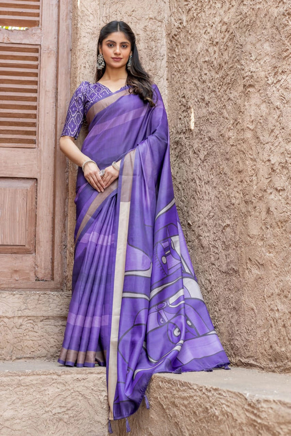 Tussar Sartin Figure Print Saree