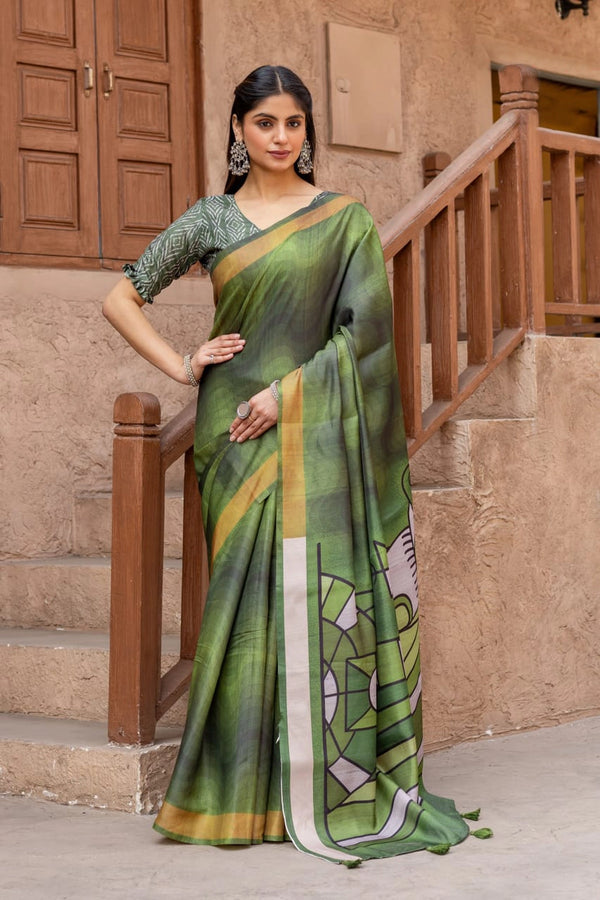 Tussar Sartin Figure Print Saree