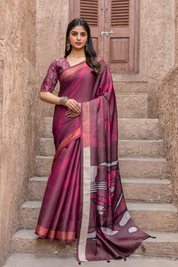 Tussar Sartin Figure Print Saree
