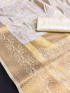 Off white soft banarasi silk saree with zari weaving work