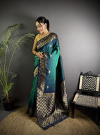 Rama green color banarasi silk saree with zari weaving work