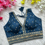 Morpeach heavy roman silk readymade blouse with embroidery and sequence work