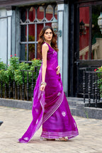 Magenta fancy shimmer chiffon saree with embroidery work