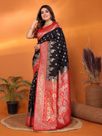 Black traditional banarasi silk saree with zari weaving work