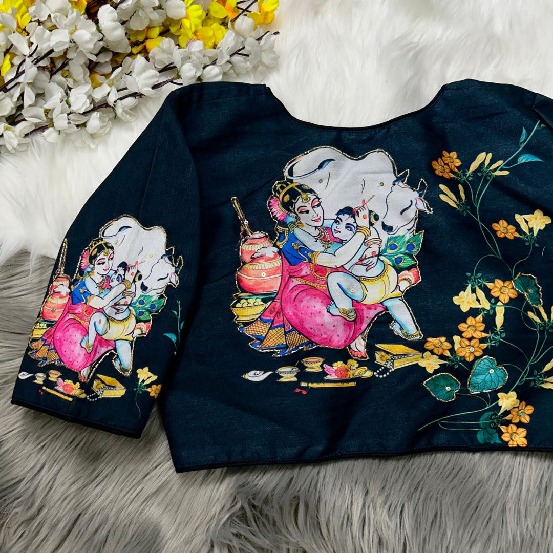 Morpeach silk readymade blouse with kalamkari printed work