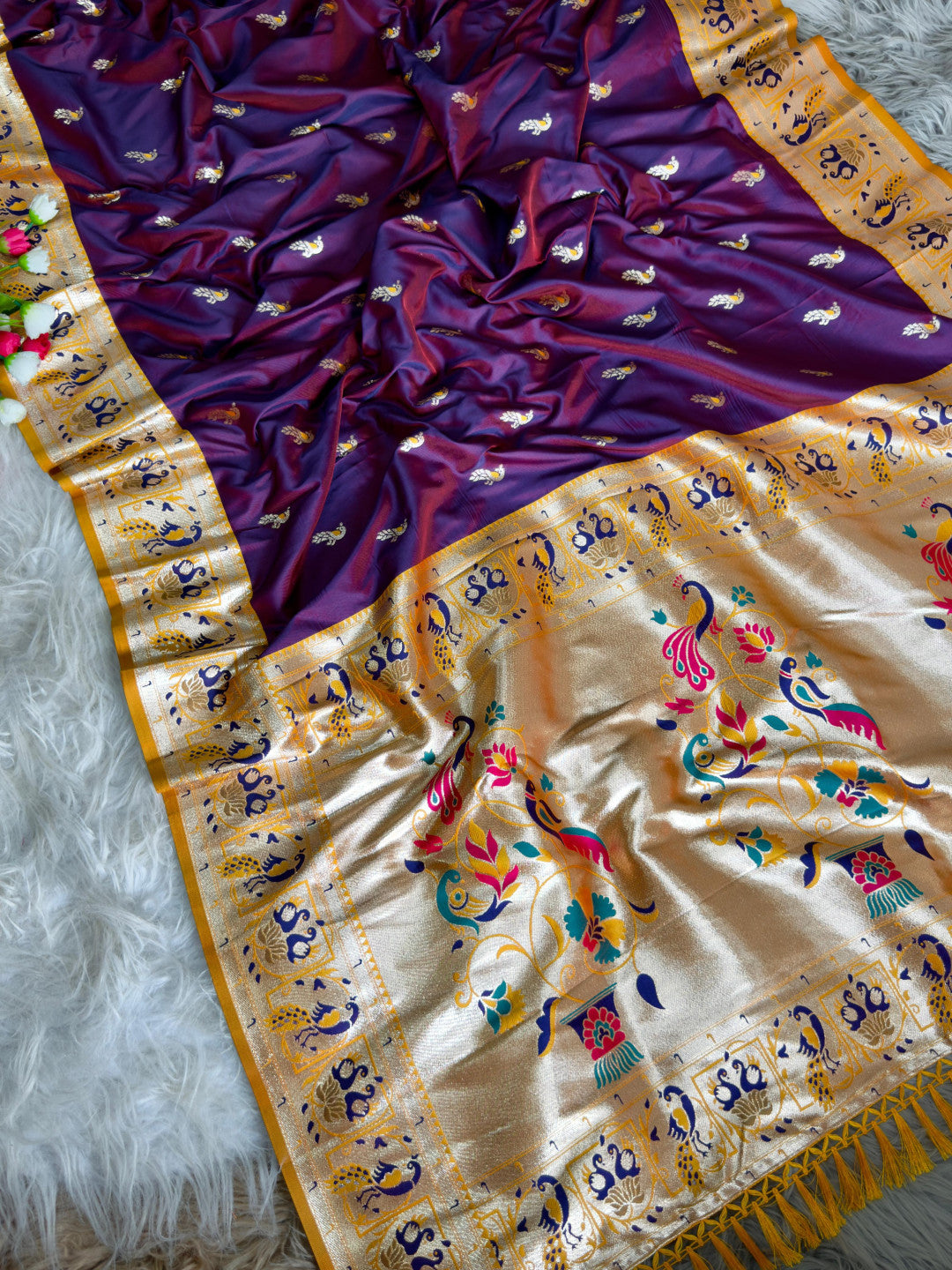 Magenta traditional paithani silk saree with peacock zari weaving work