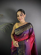 Pink color banarasi silk saree with zari weaving work