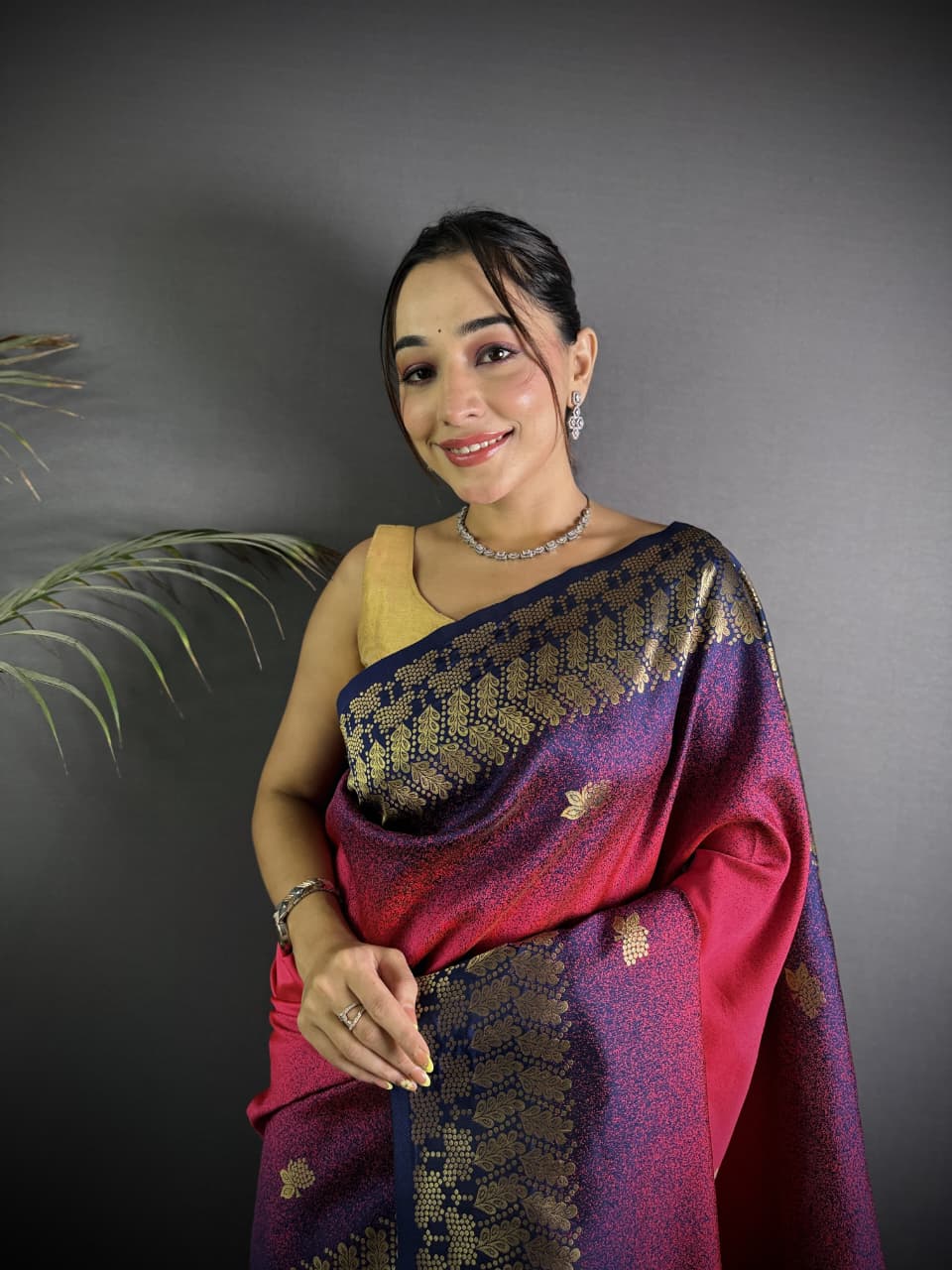 Pink color banarasi silk saree with zari weaving work