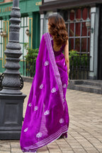 Magenta fancy shimmer chiffon saree with embroidery work