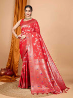 Red premium banarasi silk saree with meenakari zari weaving work