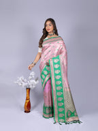 Baby pink color kanchipuram silk saree with zari weaving work