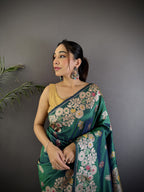 Rama green premium banarasi silk saree with meenakari zari weaving work