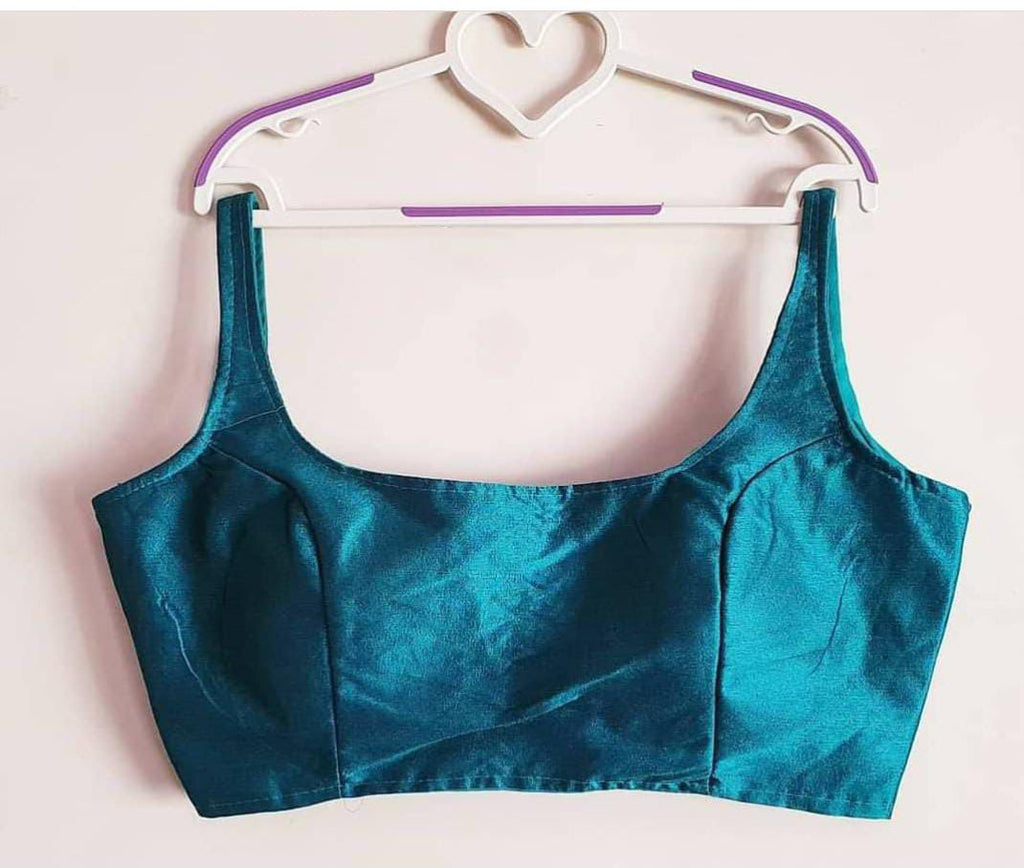 Bollywood style rama green plain phantom silk readymade blouse