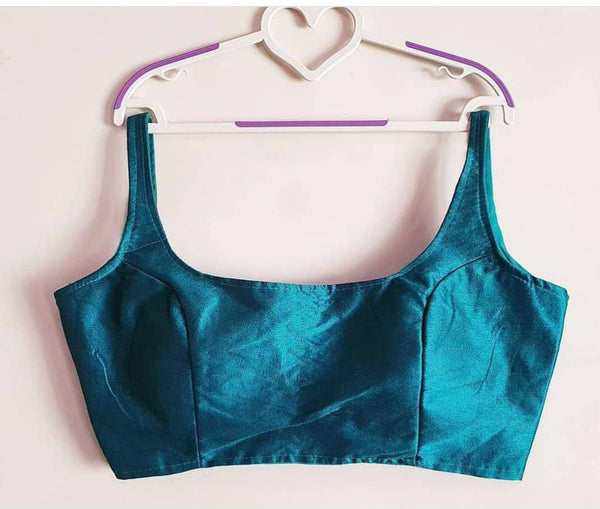 Bollywood style rama green plain phantom silk readymade blouse