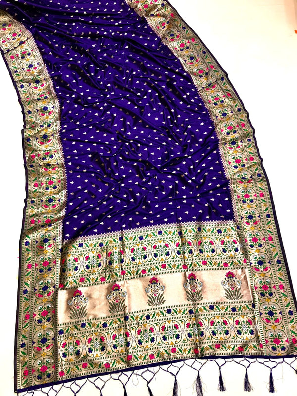 Violet color paithani silk saree with zari weaving work