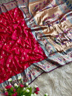 Rani pink traditional paithani silk saree with peacock zari weaving work