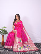 Pink color paithani silk saree with zari weaving work
