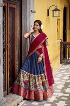 Traditional Kalamkari Printed Lehenga in Poly Chanderi with Zari Work & Georgette Dupatta