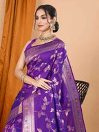 Purple premium banarasi silk saree with meenakari zari weaving work