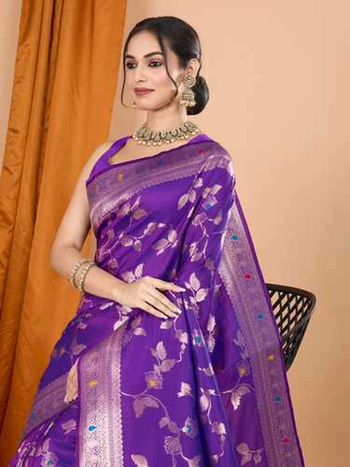 Purple premium banarasi silk saree with meenakari zari weaving work