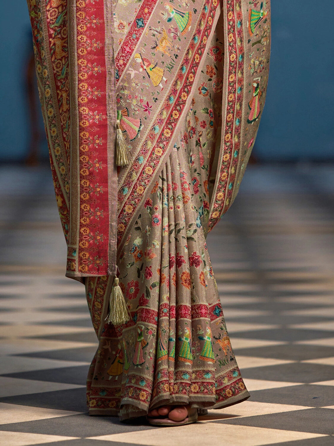 Brown exclusive pure pashmina silk saree with woven design