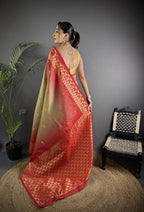 Beige color banarasi silk saree with zari weaving work