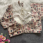 White colour ajarakh printed cotton readymade blouse