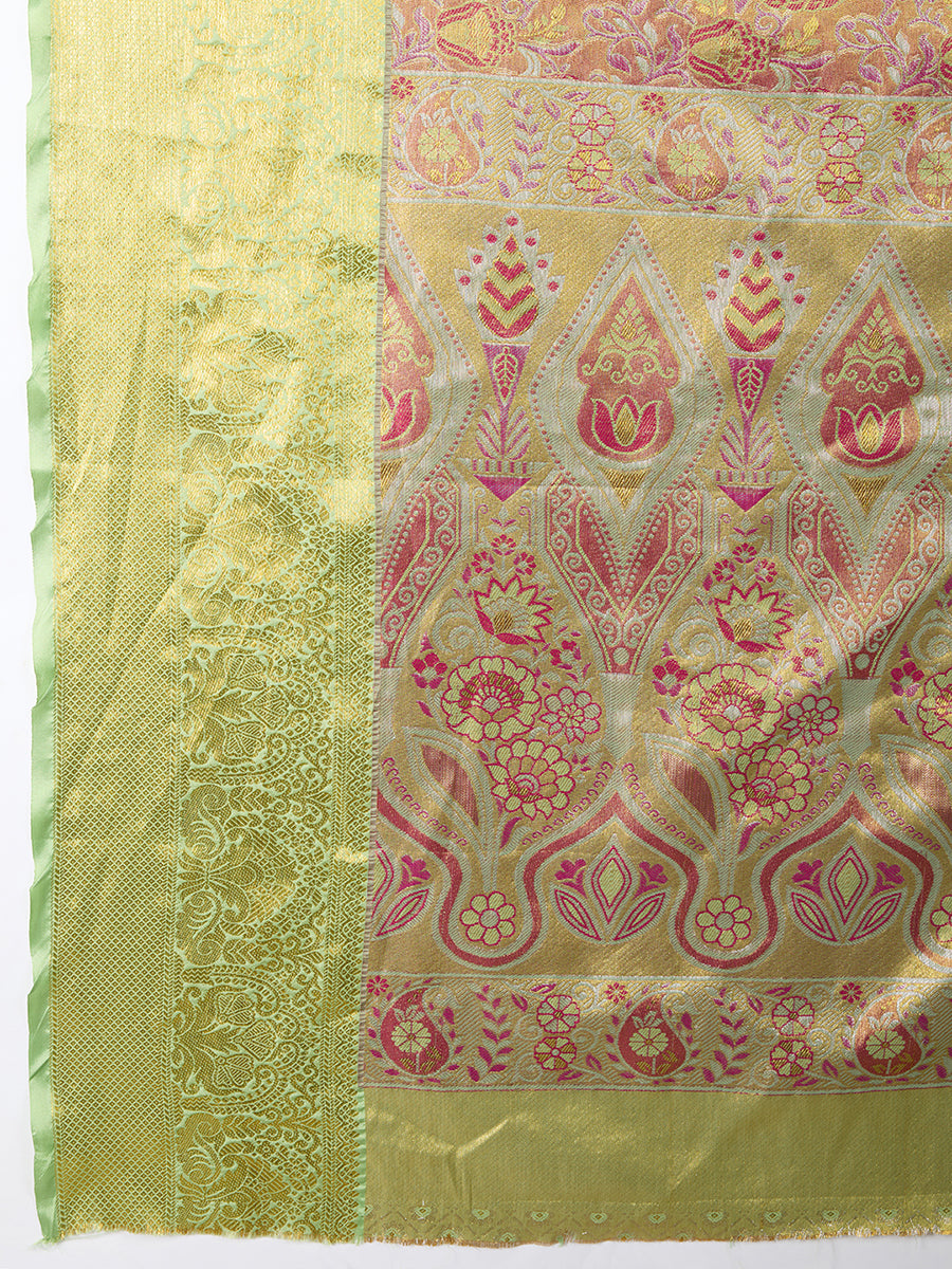 Pista green kanjivaram silk saree with zari weaving work