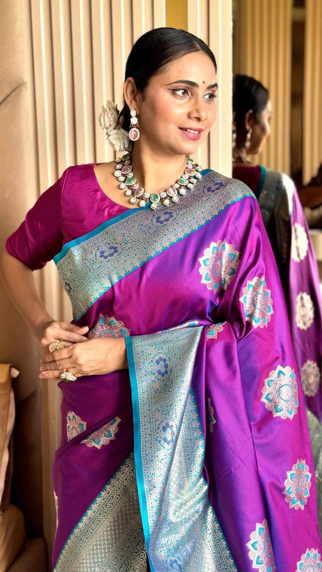 Purple luxurious banarasi silk saree with zari weaving work
