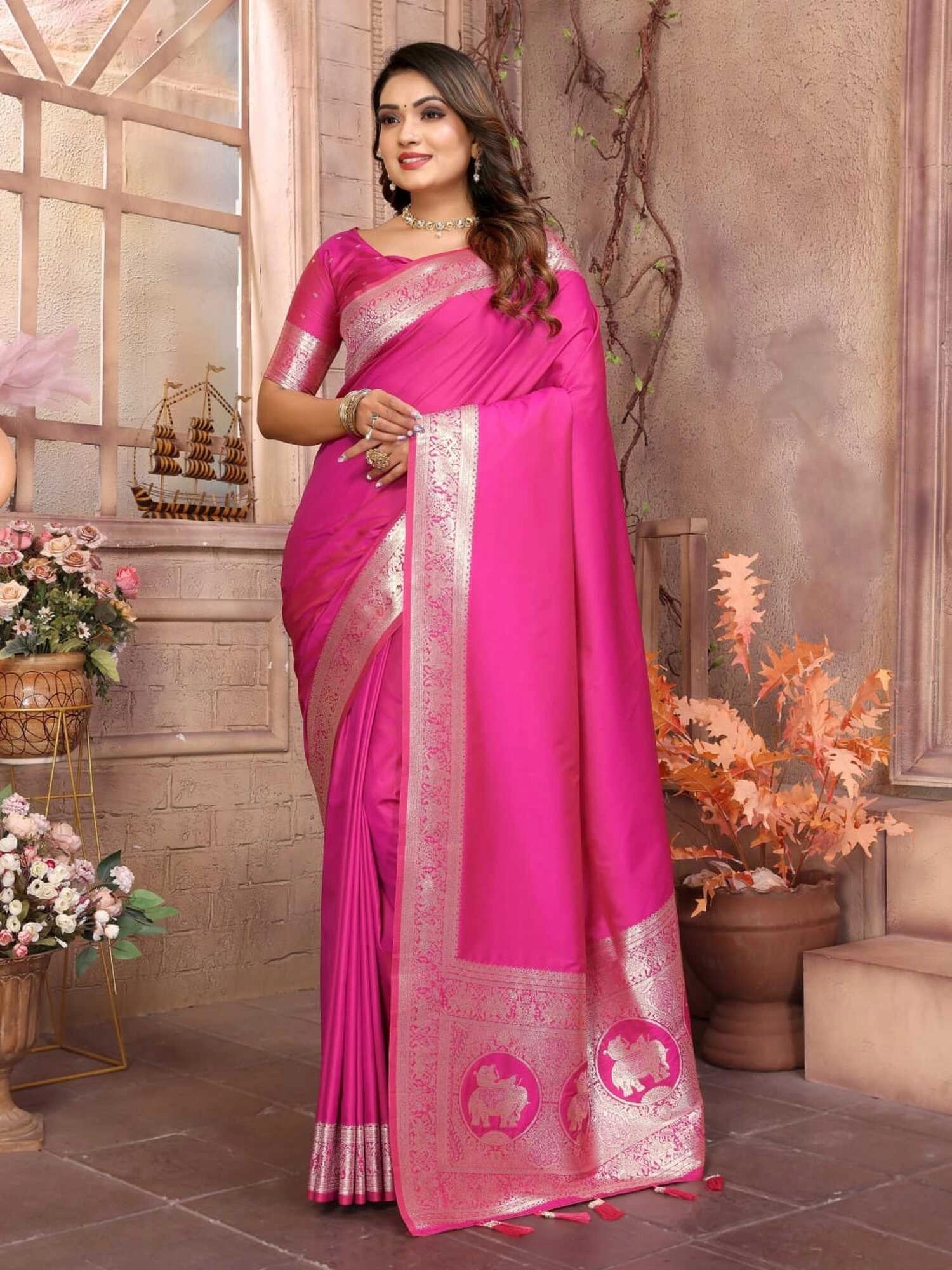 Premium summer special pink banarasi silk saree with gala weaving exclusive work